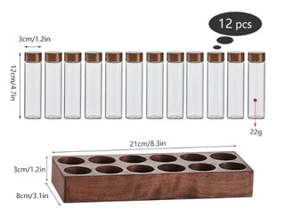 Walnut Wood Coffee & Tea Storage Tube Set - Glass Containers with Display Rack