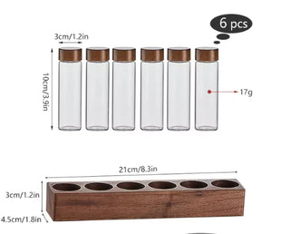 Walnut Wood Coffee & Tea Storage Tube Set - Glass Containers with Display Rack